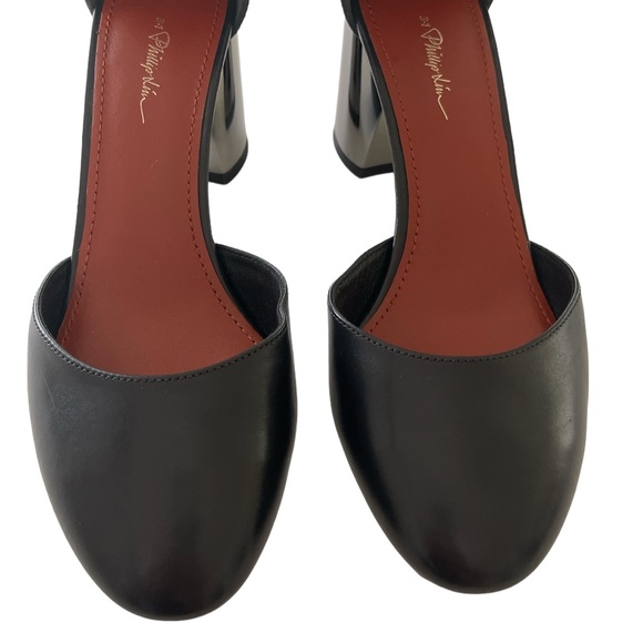 3.1 Phillip Lim Black Leather Silver Block Heels NWT - Picture 4 of 17